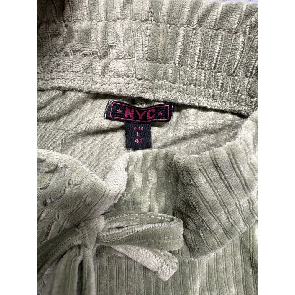 NYC Girls 4T Sage Green Ribbed Velour Tracksuit‎ Zip Hoodie Cargo Joggers Set